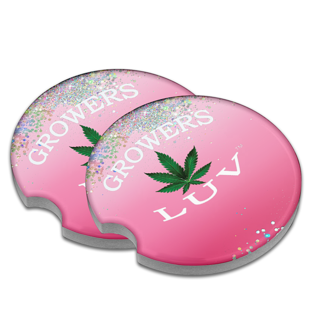 Growers Luv Car Coaster Pink Glitter
