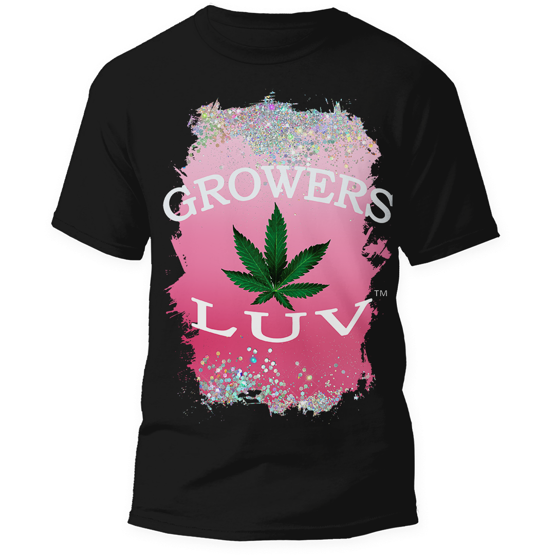 Growers Luv T-Shirt Black Pink Glitter