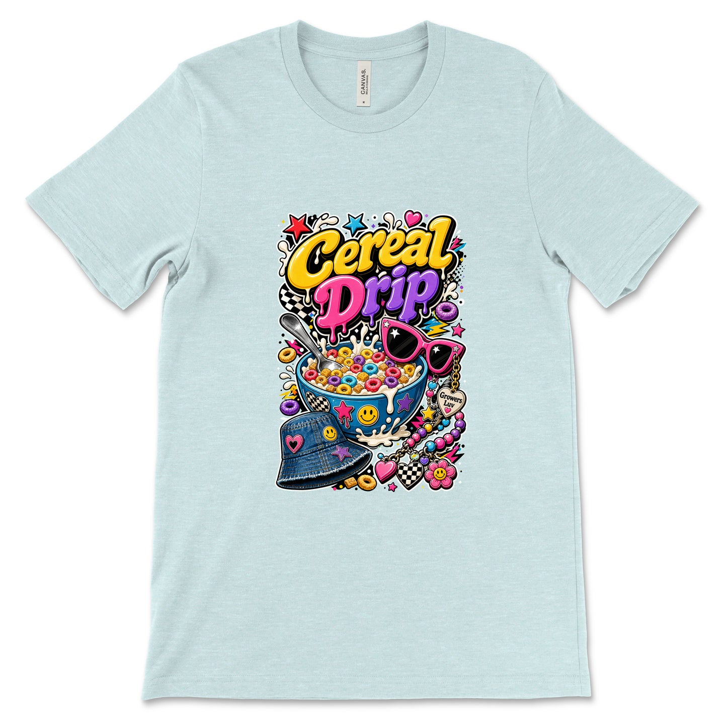 Cereal Drip Women's Bella Canvas Graphic Tee in Heather Ice Blue