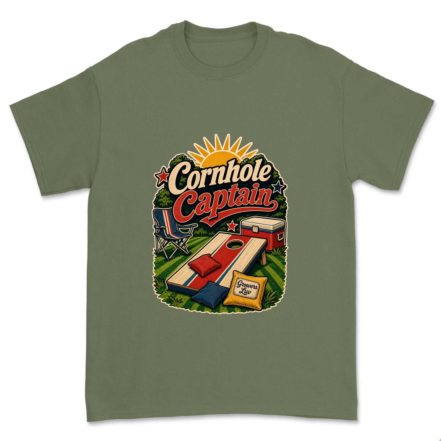 Cornhole Captain Men's Gildan Graphic Tee in Military Green