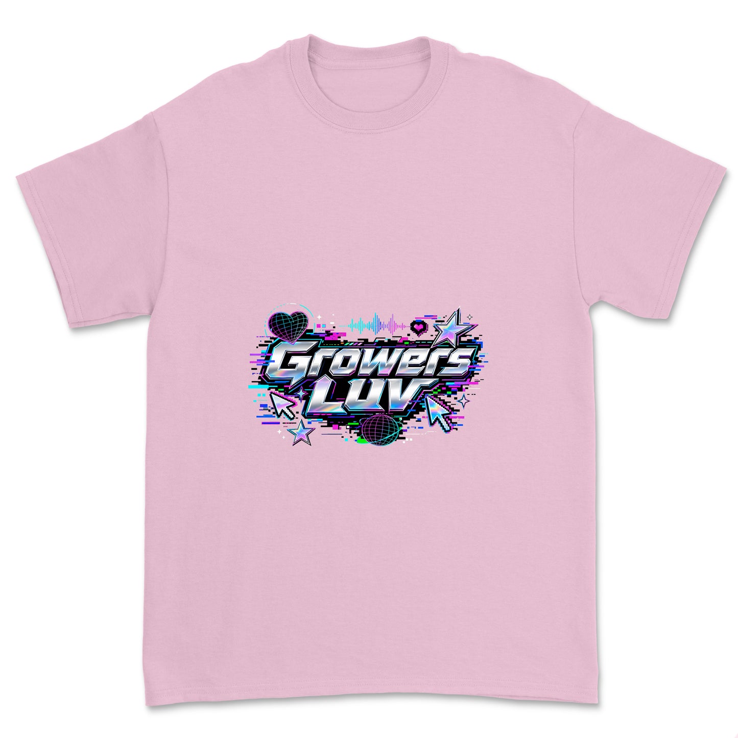 Cyber Glitch Youth Graphic Tee in Light Pink