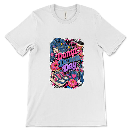 Donut Denim Day Women's Bella Canvas Graphic Tee in White