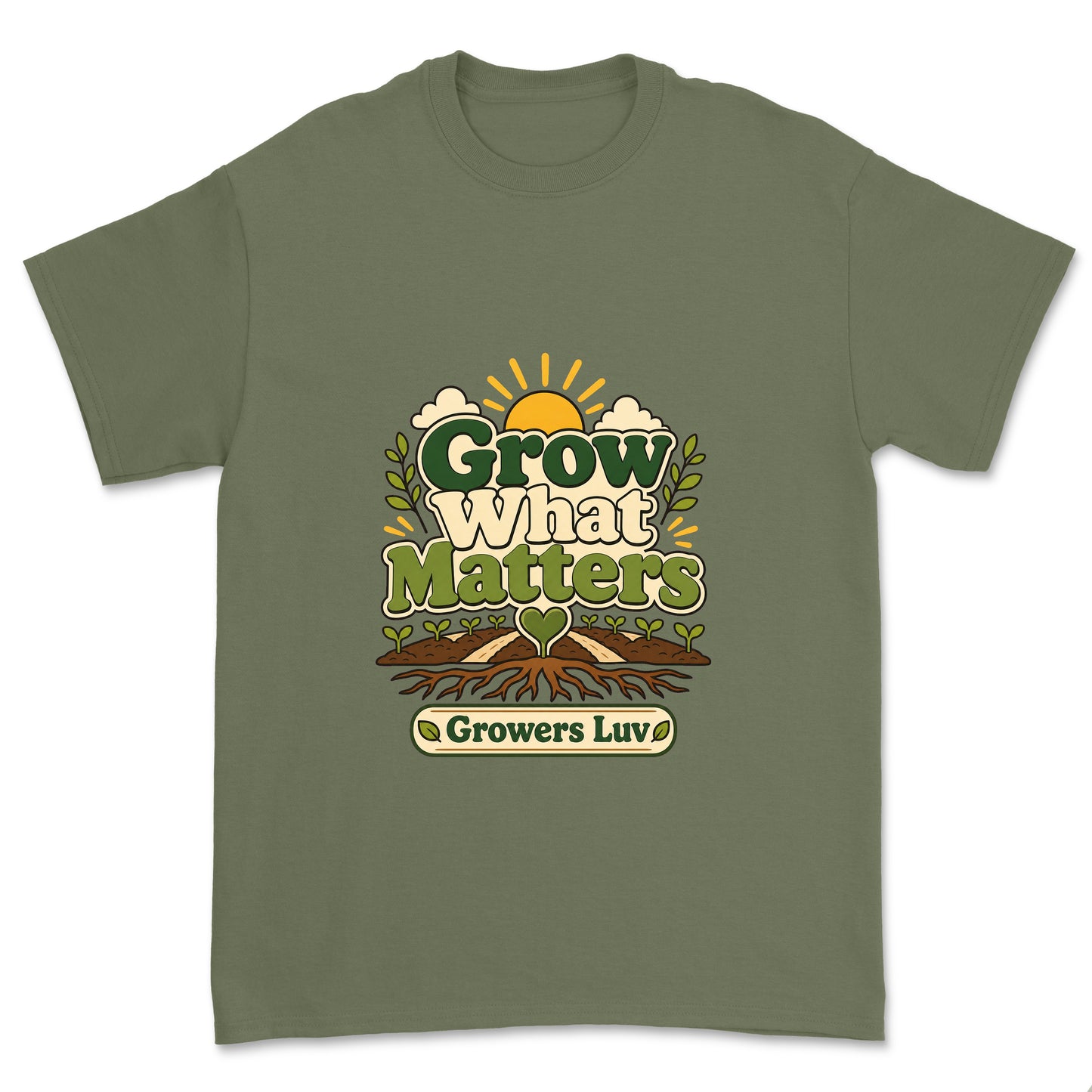 Grow What Matters Men's Gildan Graphic Tee in Military Green