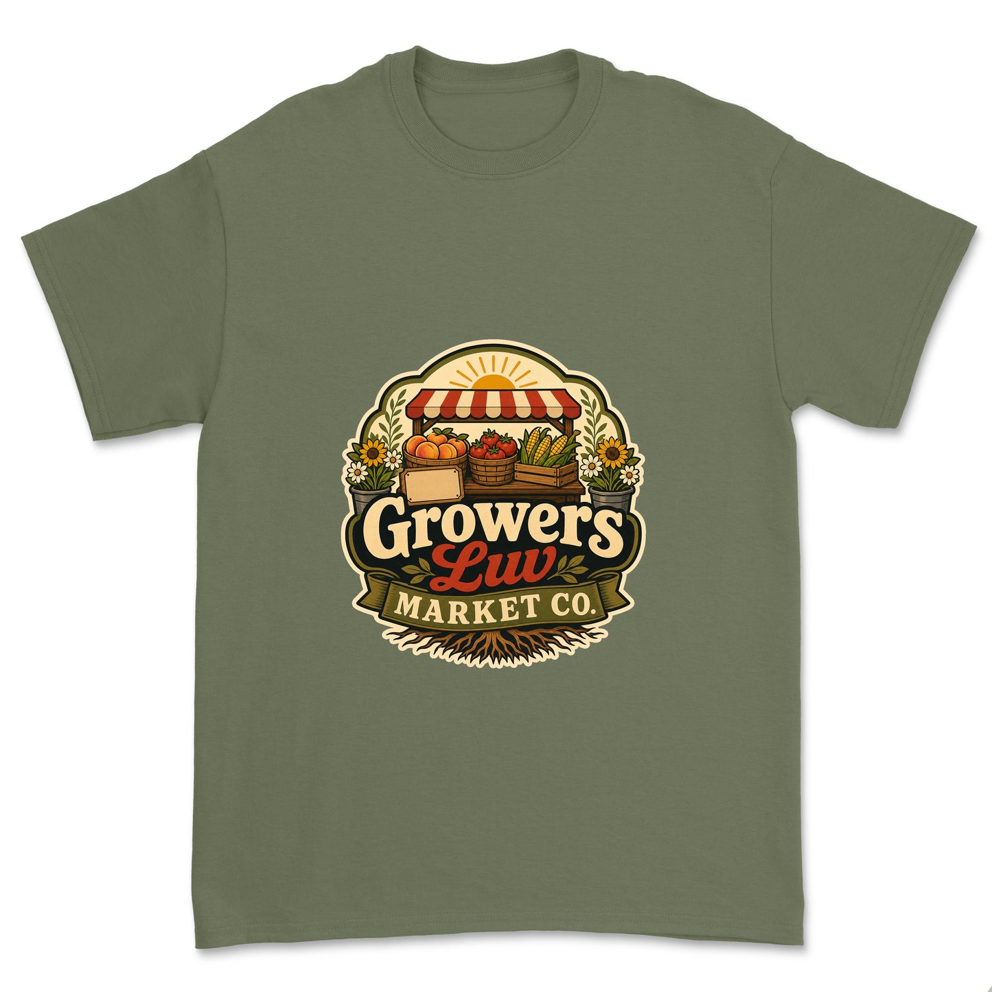 Growers Luv Market Co Men's Gildan Graphic Tee in Military Green