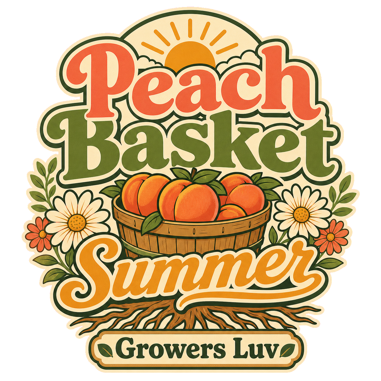 Peach Basket Summer Large Natural Tote Bag artwork detail