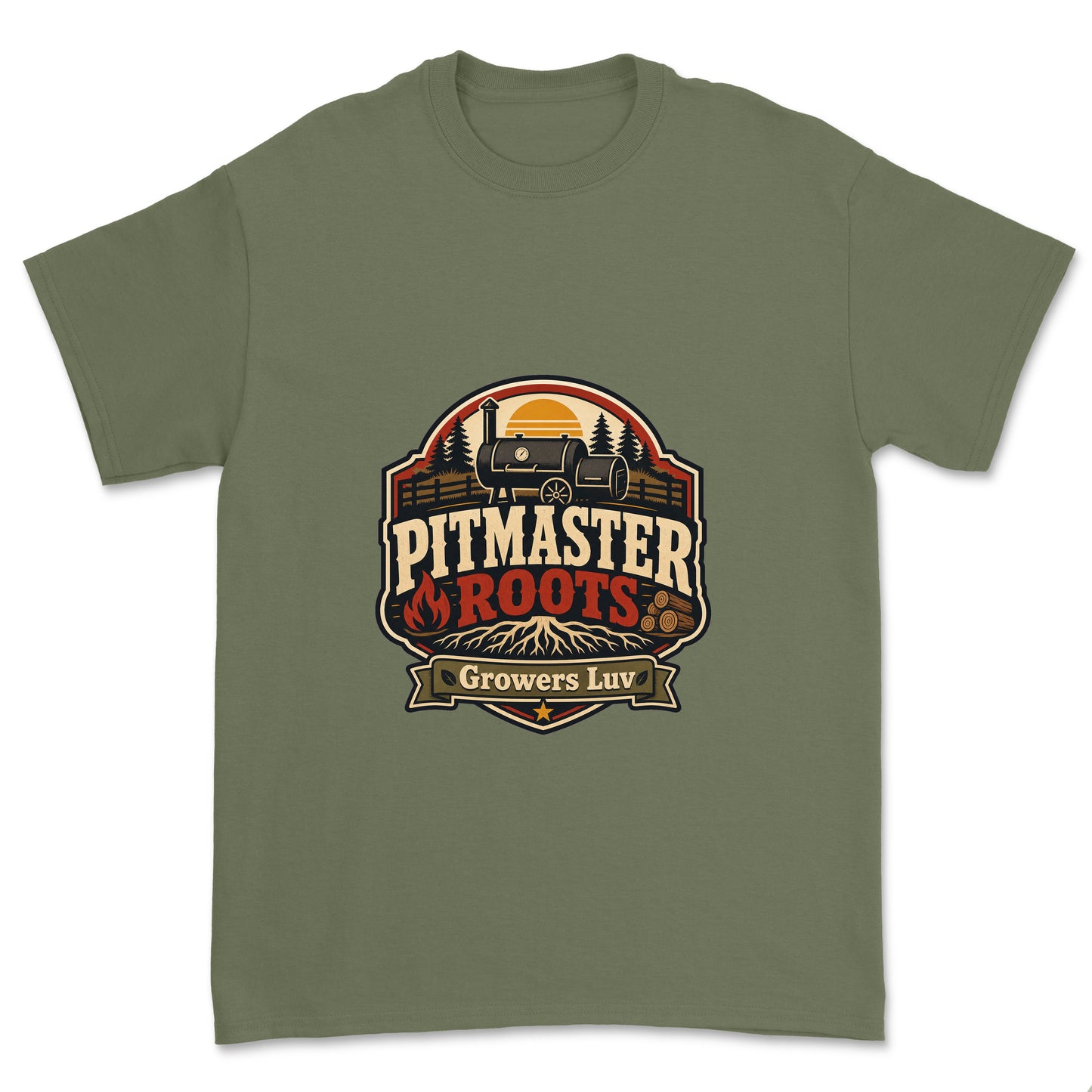 Pitmaster Roots Men's Gildan Graphic Tee in Military Green