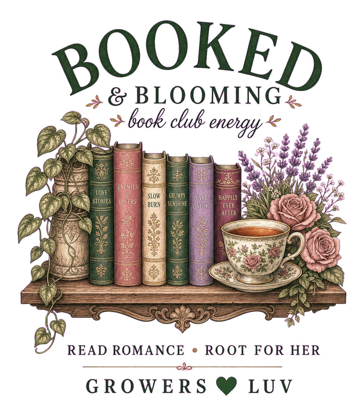Booked And Blooming Large Natural Tote Bag artwork detail