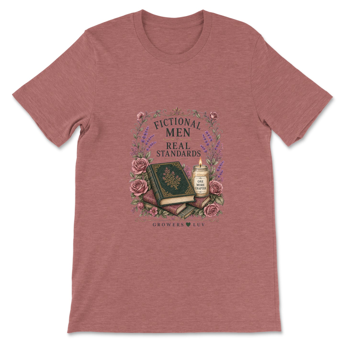 Fictional Men Real Standards Women's Bella Canvas Graphic Tee in Heather Mauve