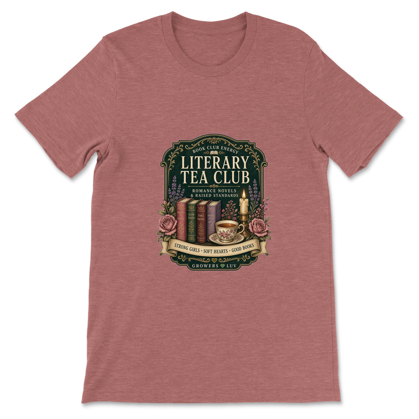 Literary Tea Club Women's Bella Canvas Graphic Tee in Heather Mauve