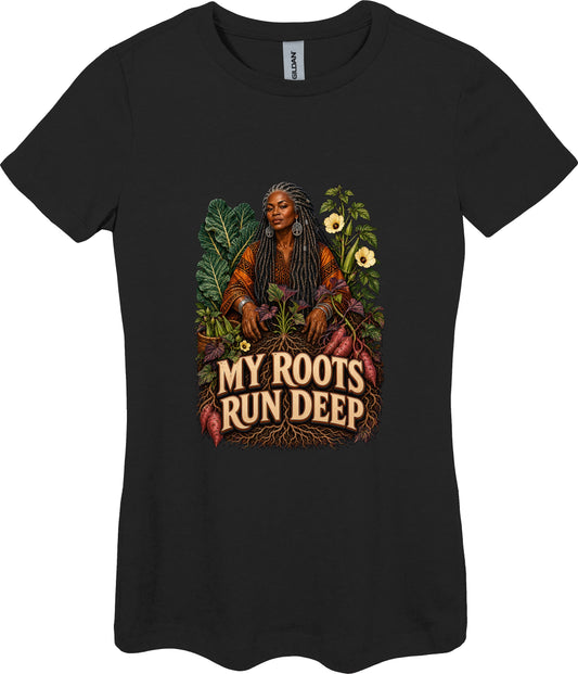 My Roots Run Deep Women's Plant Lover Graphic Tee in Black