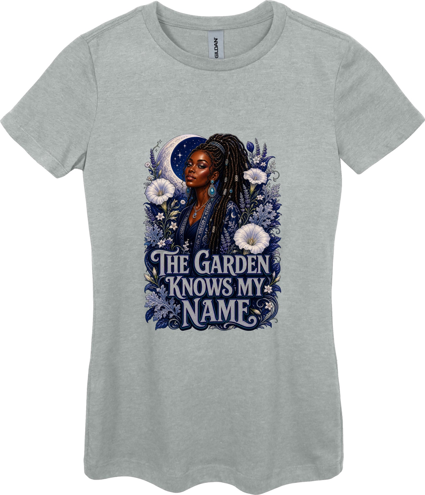 The Garden Knows My Name Women's Plant Lover Graphic Tee in Ring Spun Sport Grey