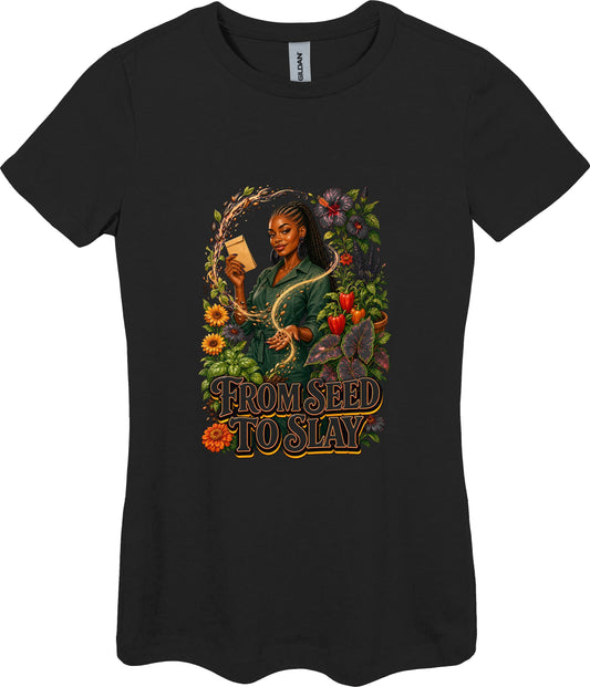 From Seed to Slay Women's Plant Lover Graphic Tee in Black