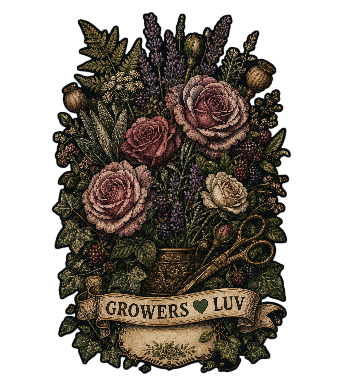 Dark Floral Bouquet Large Natural Tote Bag artwork detail