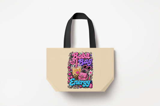 Boba Bag Energy Large Natural Tote Bag product mockup on natural tote bag