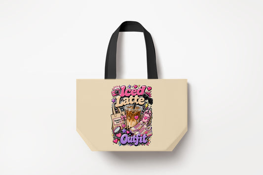 Iced Latte Outfit Large Natural Tote Bag product mockup on natural tote bag