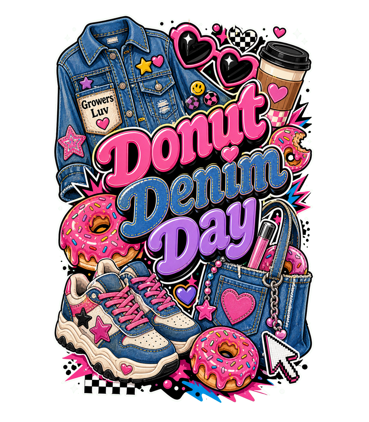 Donut Denim Day Large Natural Tote Bag artwork detail