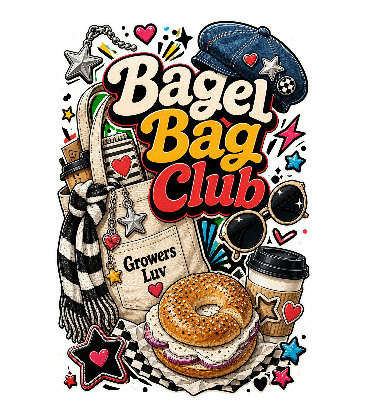 Bagel Bag Club Large Natural Tote Bag artwork detail