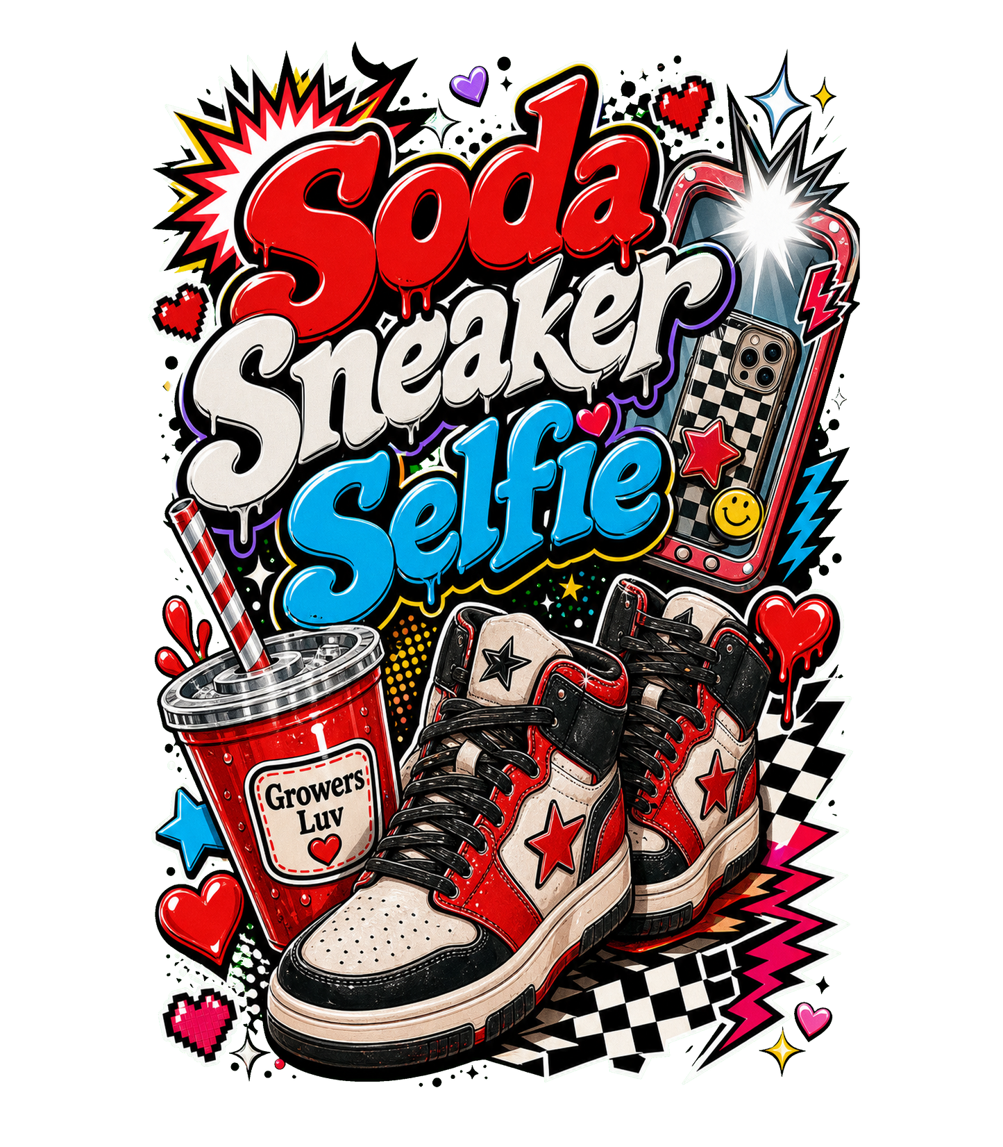 Soda Sneaker Selfie Large Natural Tote Bag artwork detail
