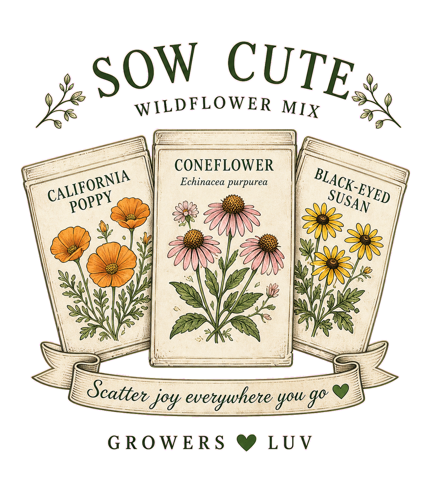 Sow Cute Wildflower Mix Large Natural Tote Bag artwork detail