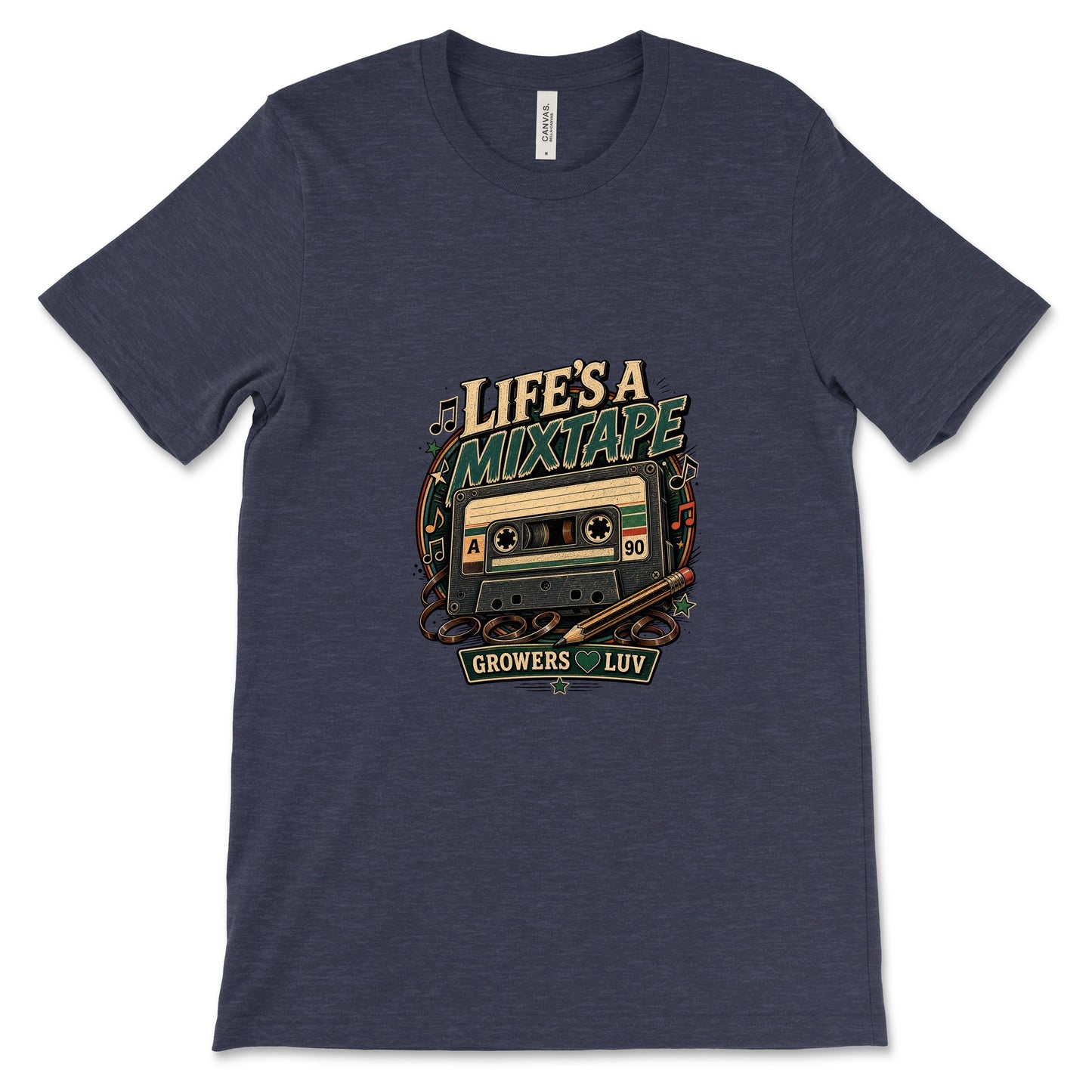 Lifes A Mixtape Women's Bella Canvas Graphic Tee in Heather Midnight Navy