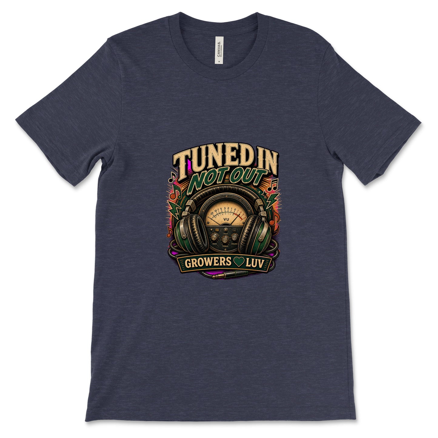 Tuned In Not Out Women's Bella Canvas Graphic Tee in Heather Midnight Navy