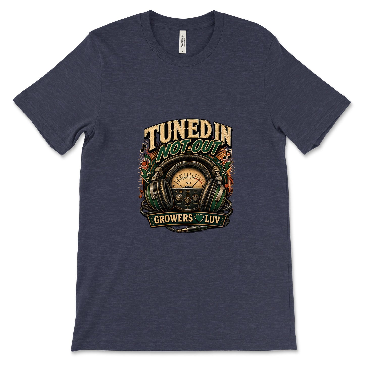Tuned In Not Out Women's Bella Canvas Graphic Tee in Heather Midnight Navy