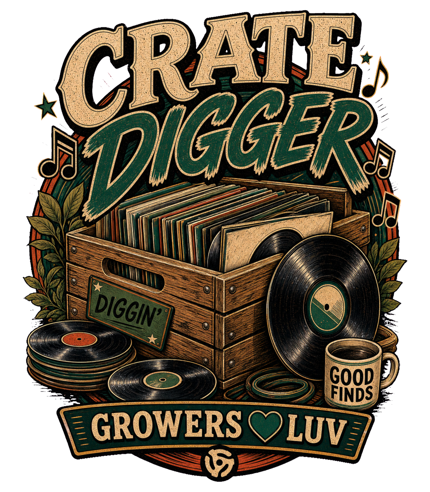 Crate Digger Large Natural Tote Bag artwork detail