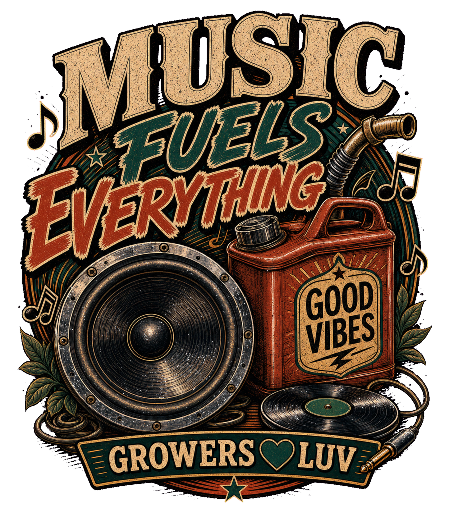 Music Fuels Everything Large Natural Tote Bag artwork detail