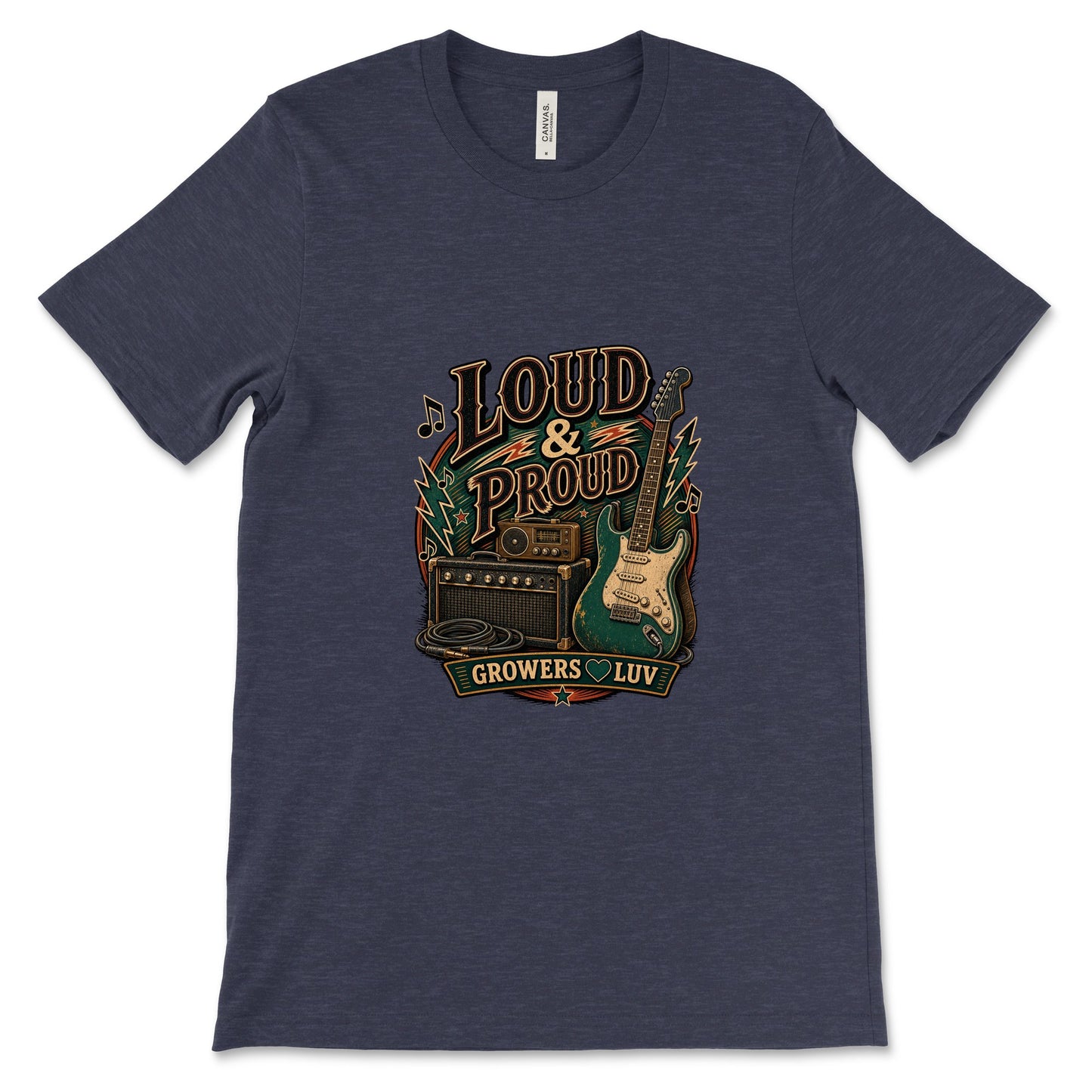 Loud And Proud Women's Bella Canvas Graphic Tee in Heather Midnight Navy