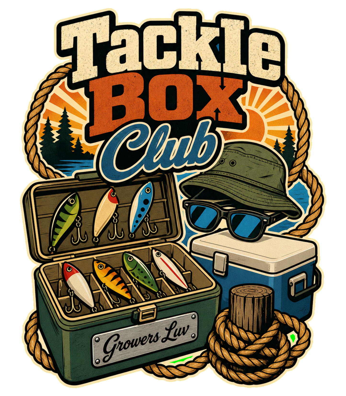 Tackle Box Club Large Natural Tote Bag artwork detail