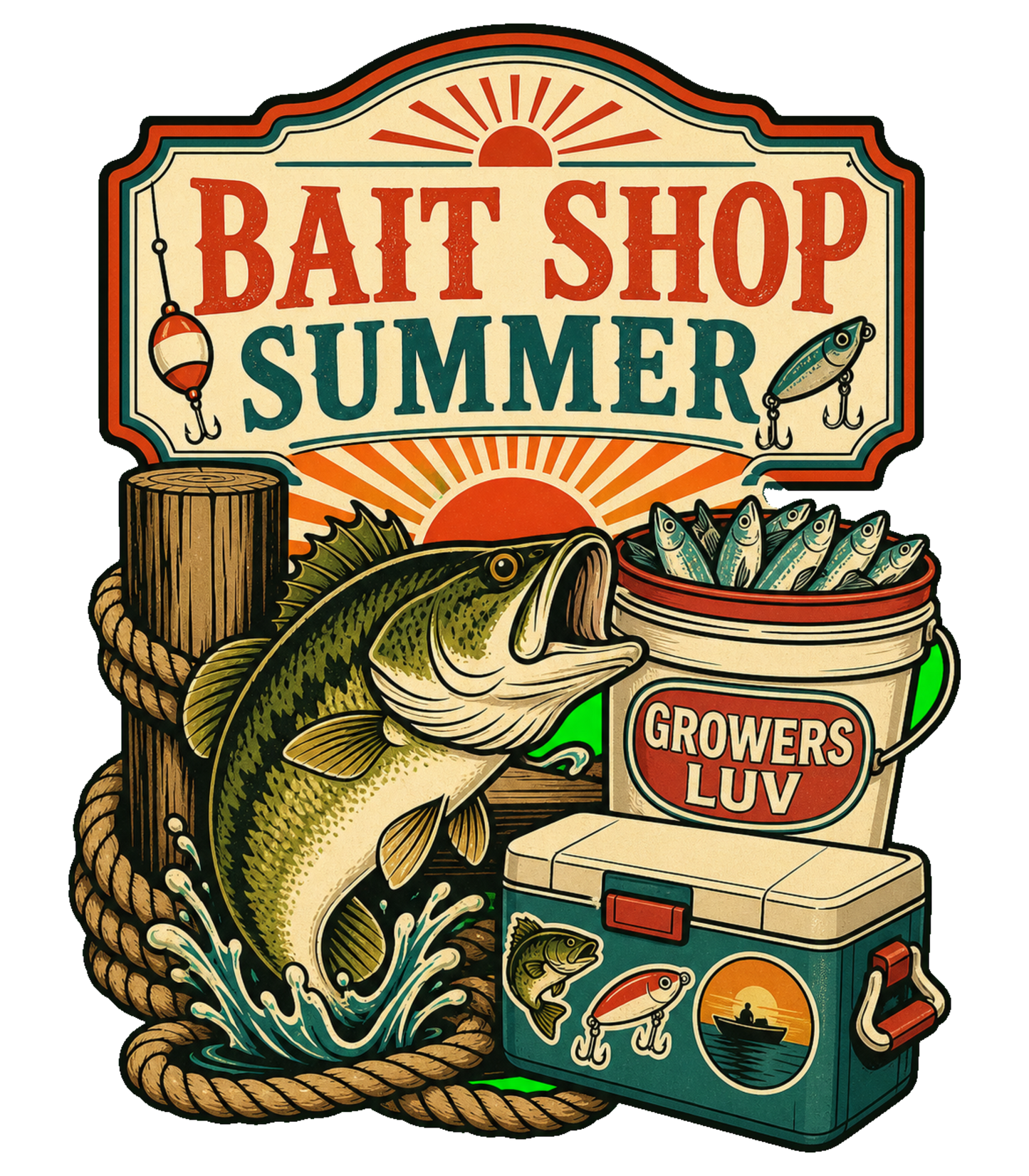Bait Shop Summer Large Natural Tote Bag artwork detail