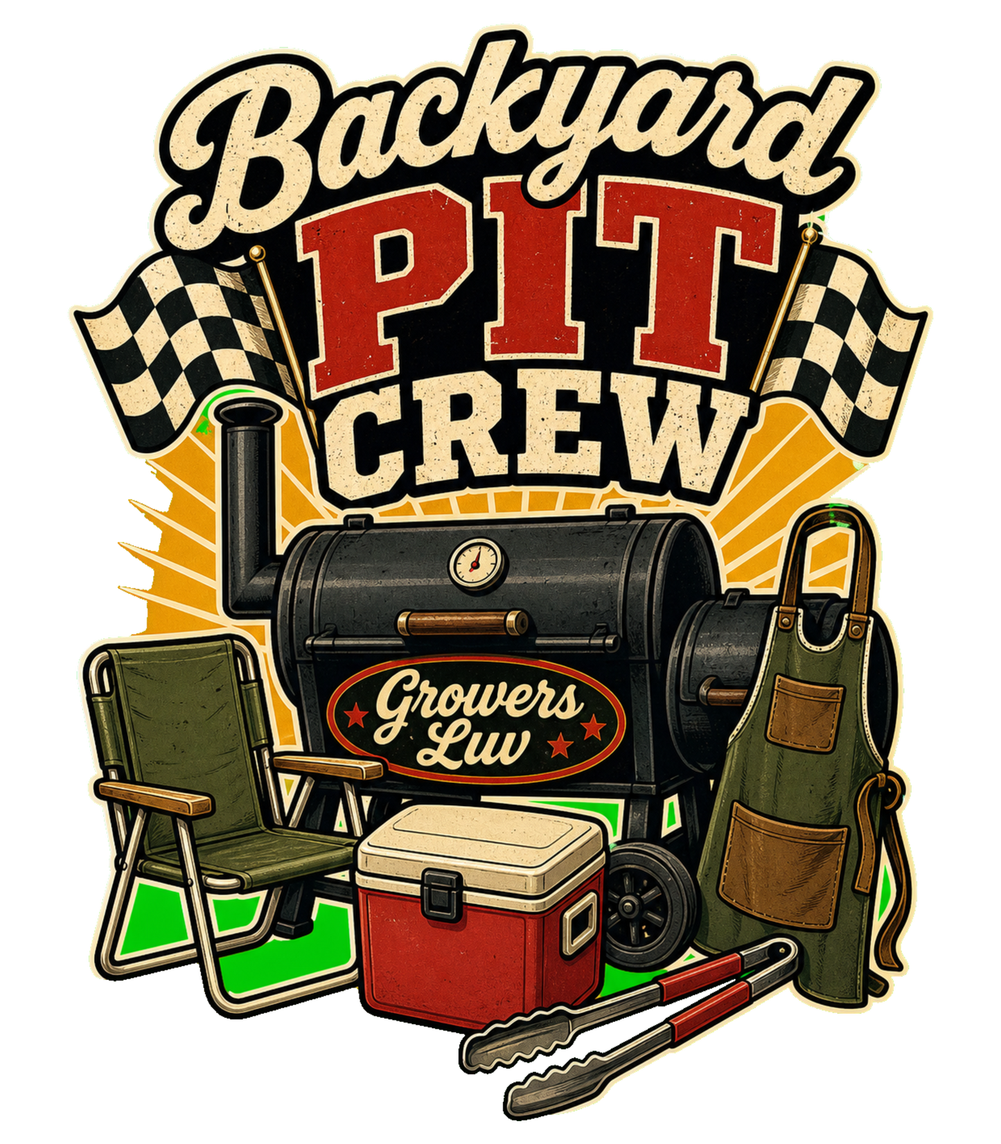 Backyard Pit Crew Large Natural Tote Bag artwork detail