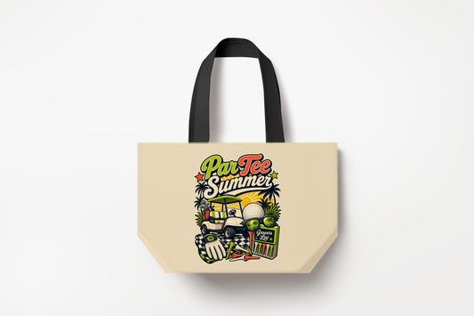 Par Tee Summer Large Natural Tote Bag product mockup on natural tote bag