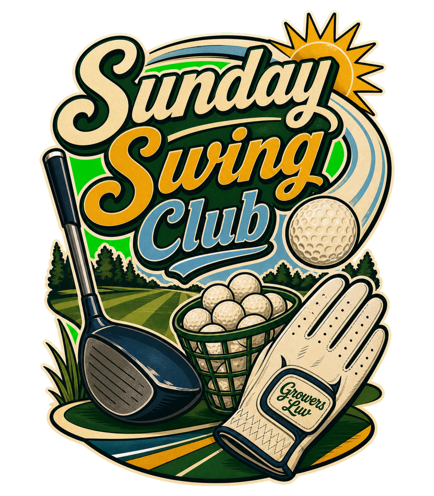 Sunday Swing Club Large Natural Tote Bag artwork detail