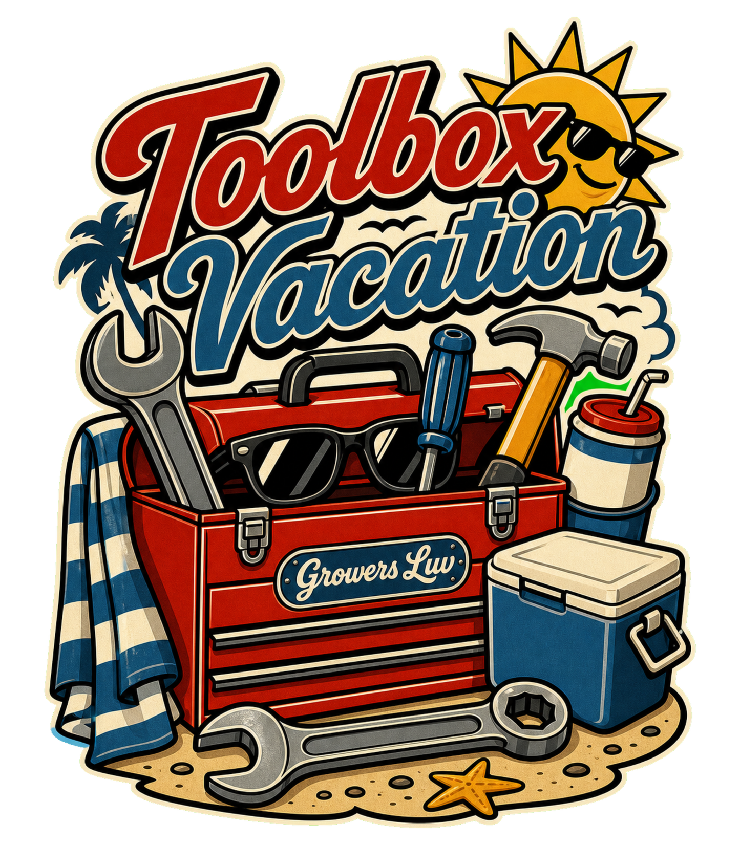 Toolbox Vacation Large Natural Tote Bag artwork detail