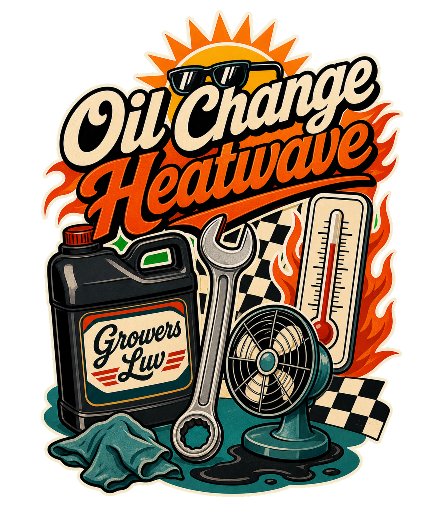 Oil Change Heatwave Large Natural Tote Bag artwork detail