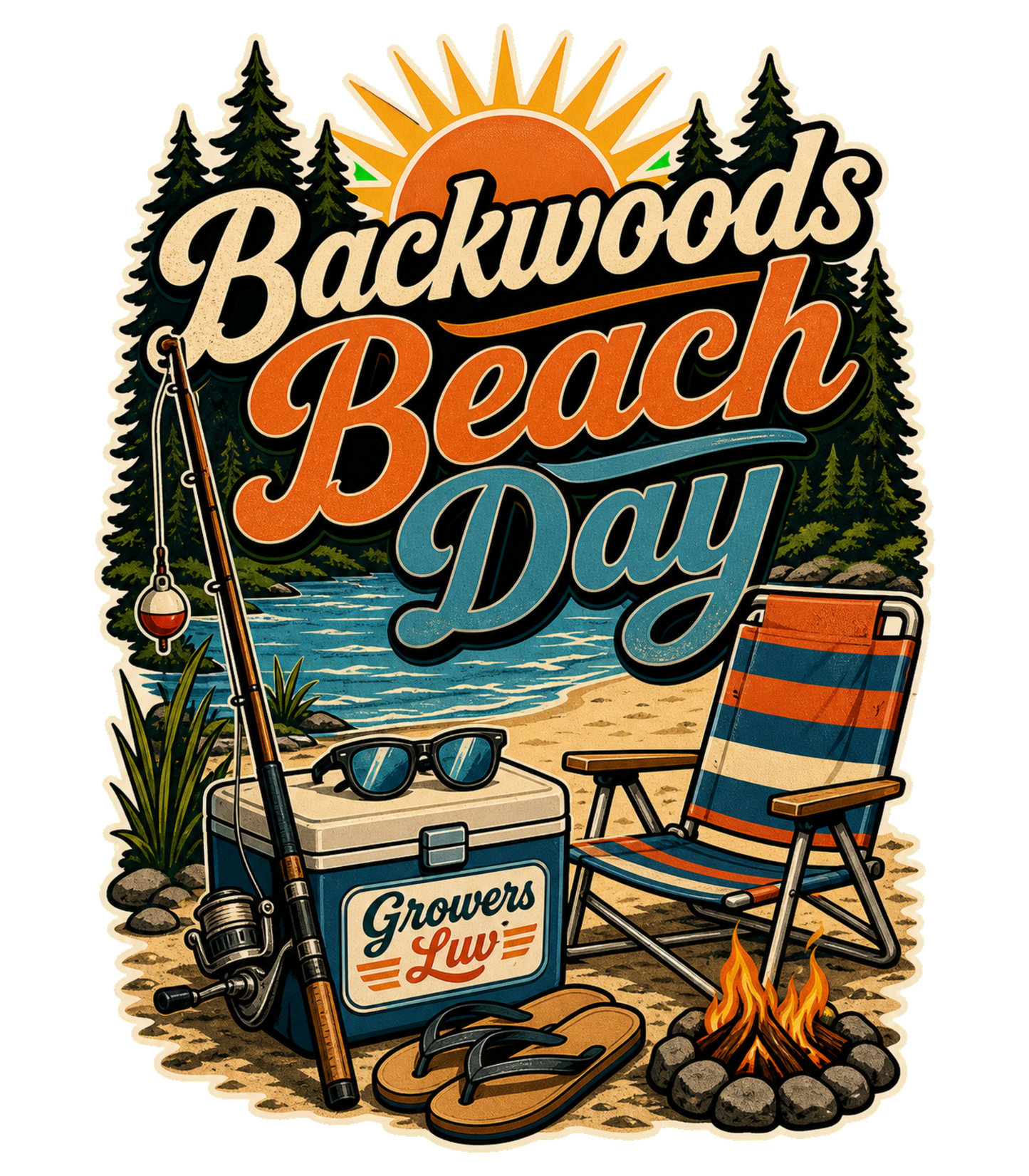 Backwoods Beach Day Large Natural Tote Bag artwork detail