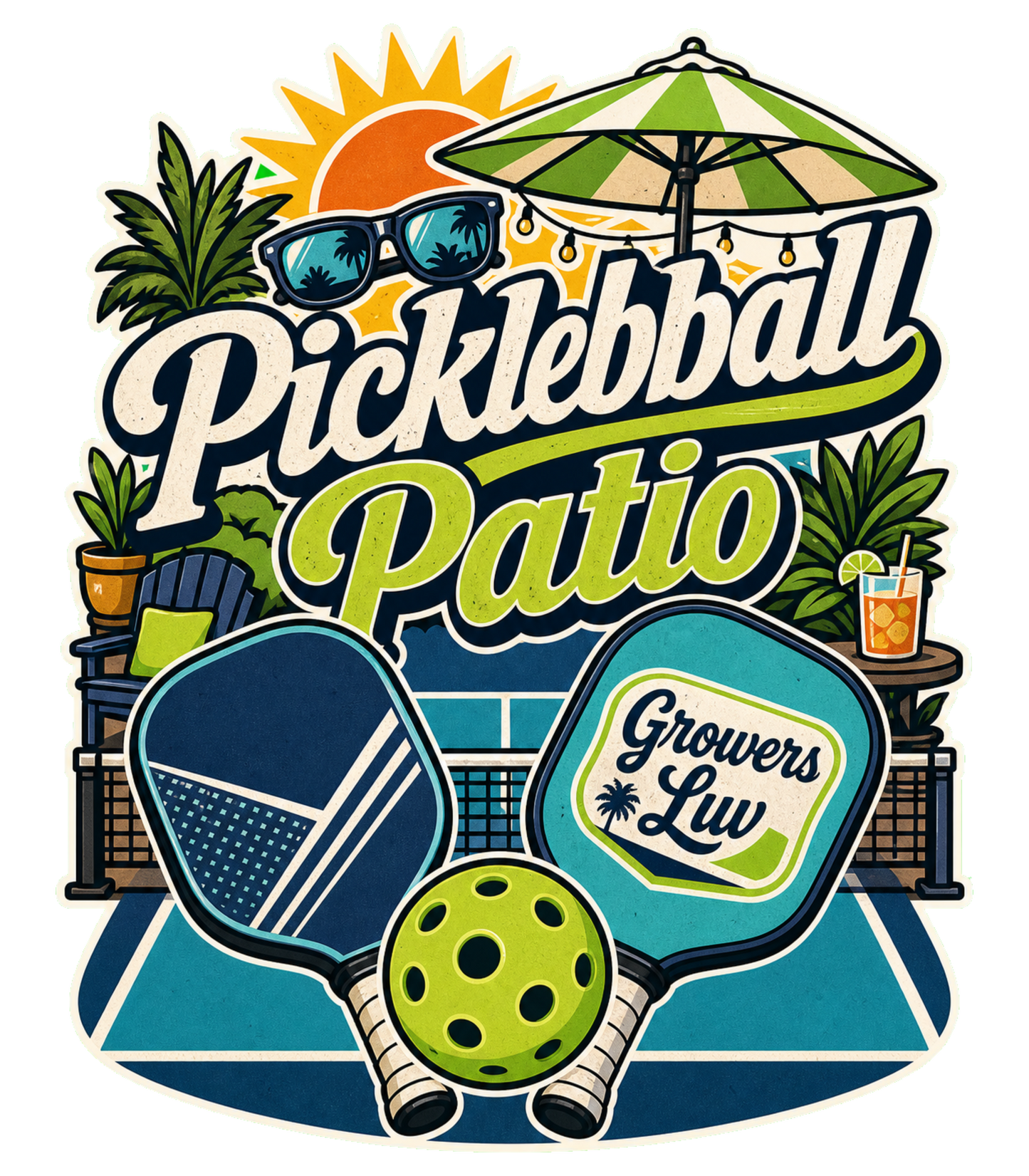 Pickleball Patio Large Natural Tote Bag artwork detail