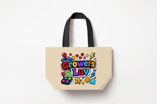 Arcade Kids Large Natural Tote Bag product mockup on natural tote bag