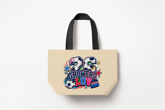 Sporty 26 Large Natural Tote Bag product mockup on natural tote bag