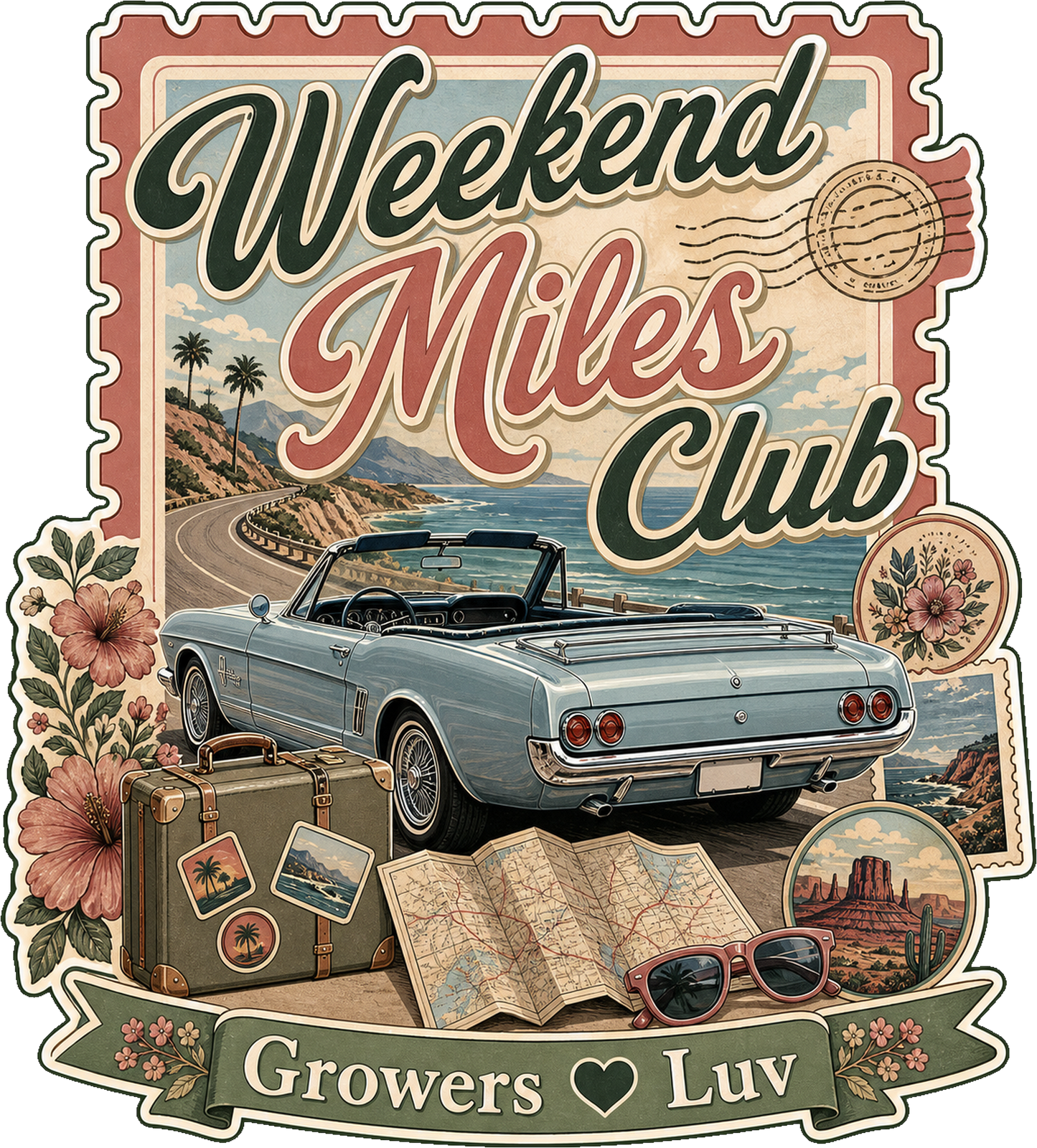 Weekend Miles Club Large Natural Tote Bag artwork detail