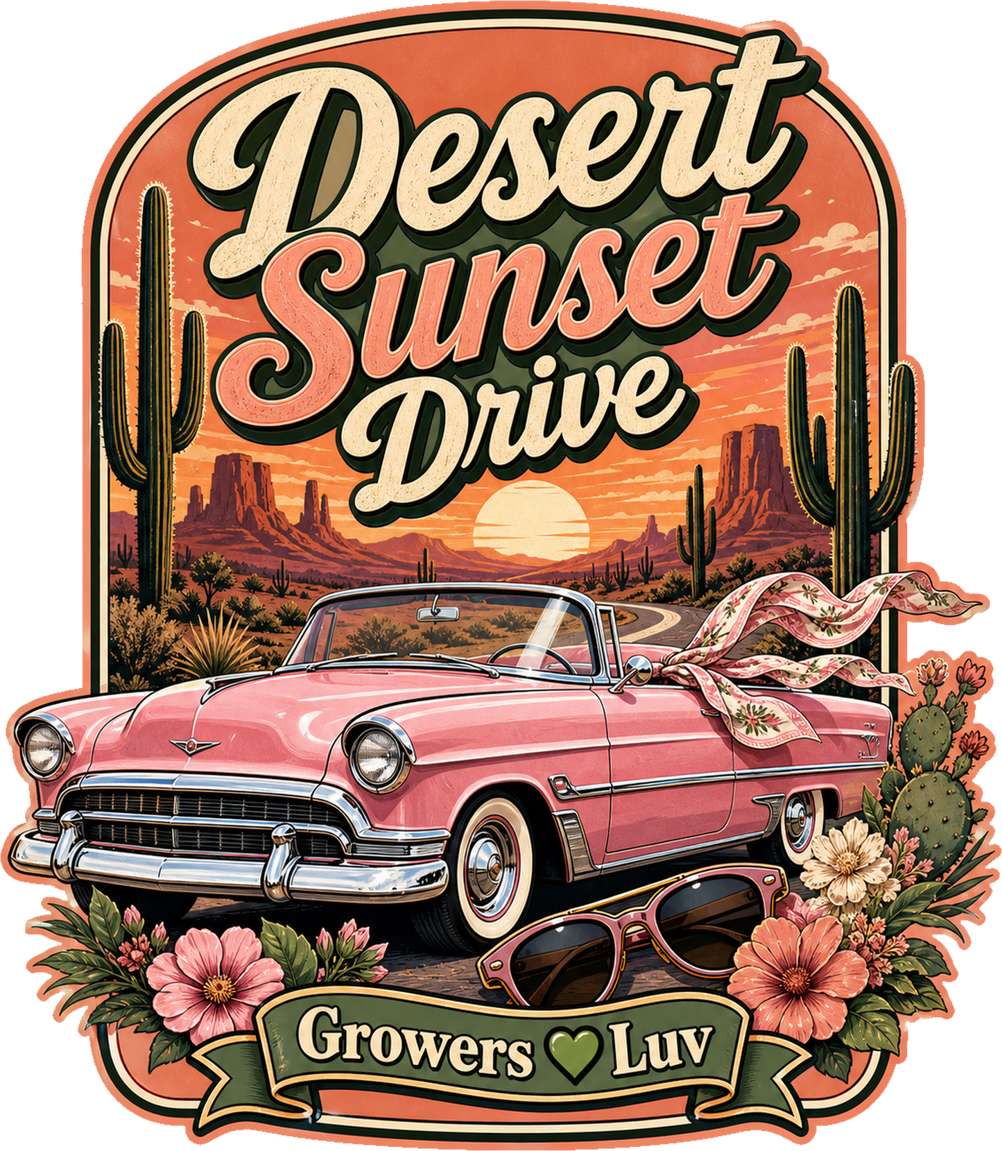 Desert Sunset Drive Large Natural Tote Bag artwork detail