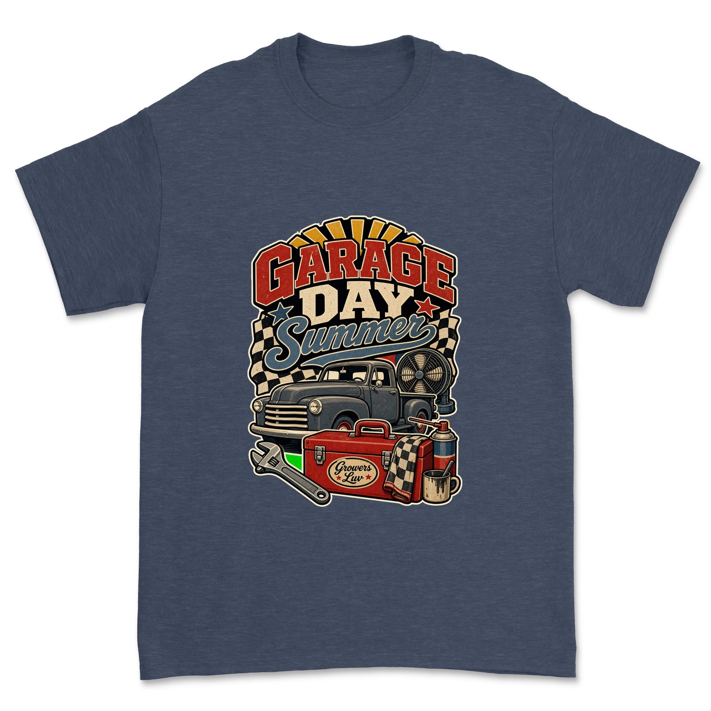 Garage Day Summer Men's Gildan Graphic Tee in Heather Navy