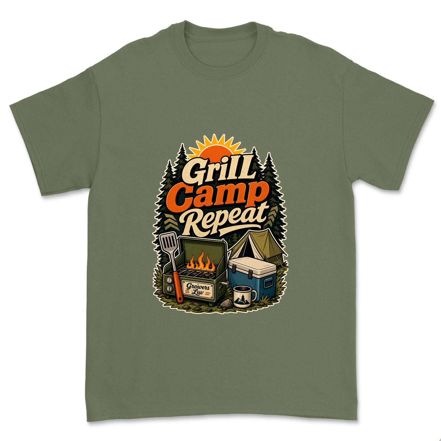 Grill Camp Repeat Men's Gildan Graphic Tee in Military Green