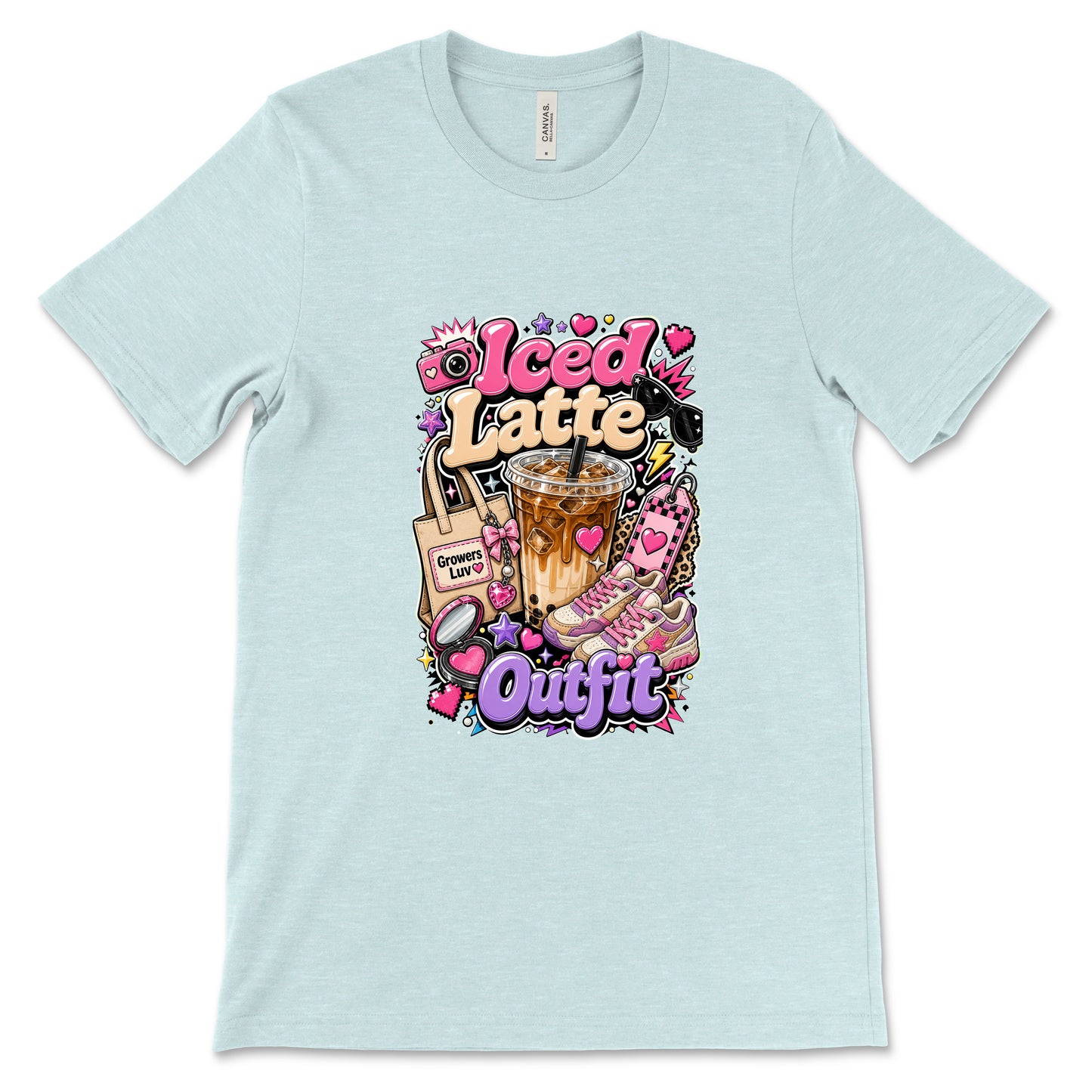Iced Latte Outfit Women's Bella Canvas Graphic Tee in Heather Ice Blue