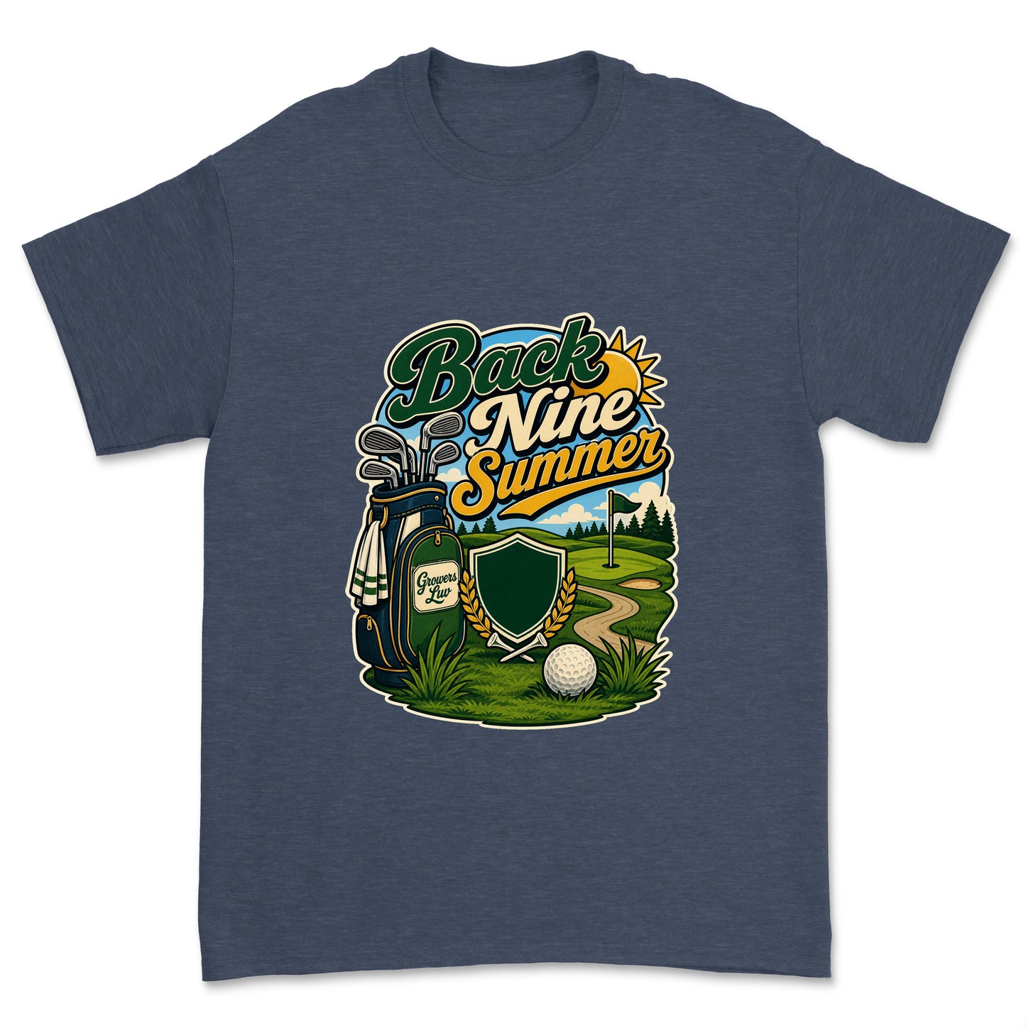 Back Nine Summer Men's Gildan Graphic Tee in Heather Navy