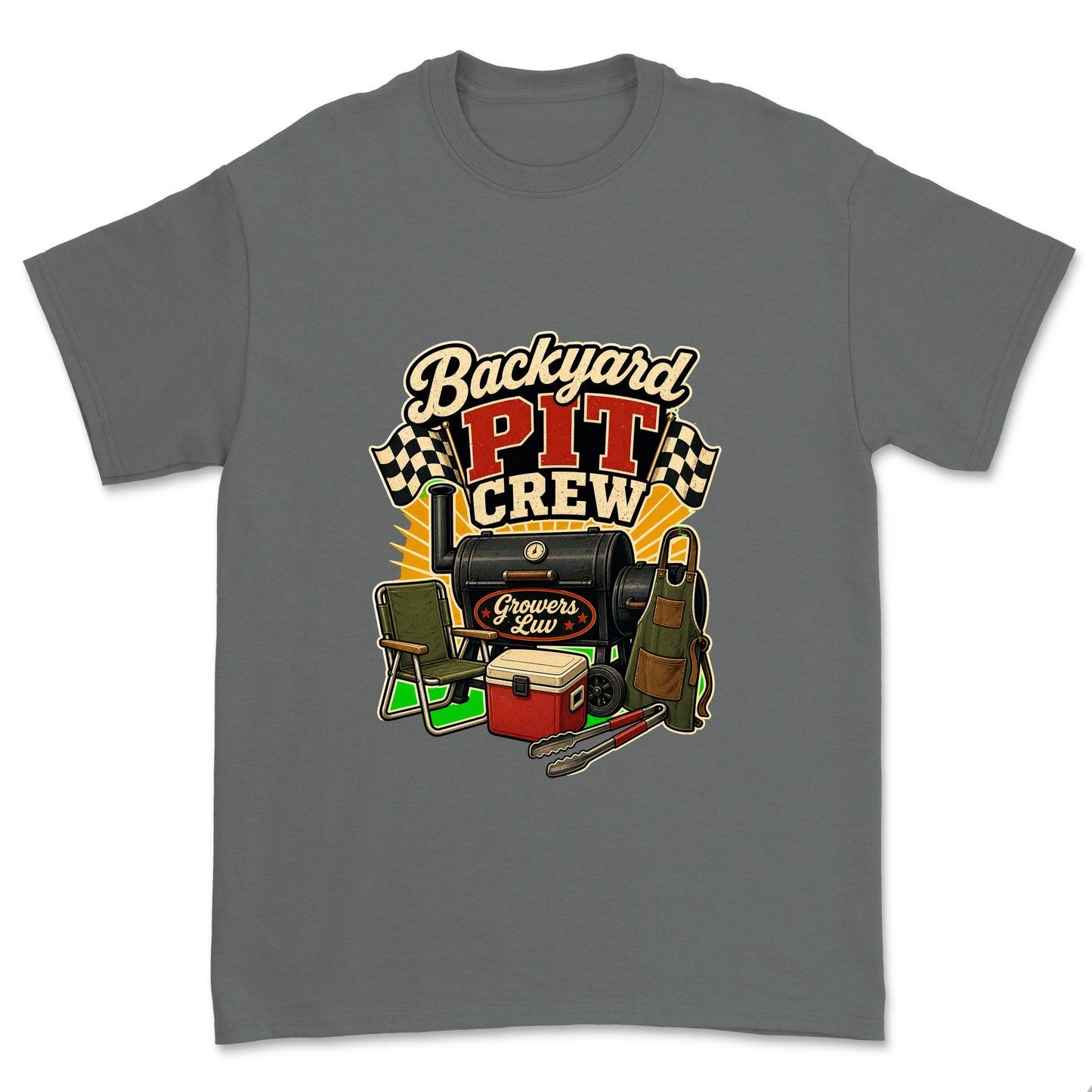 Backyard Pit Crew Men's Gildan Graphic Tee in Charcoal