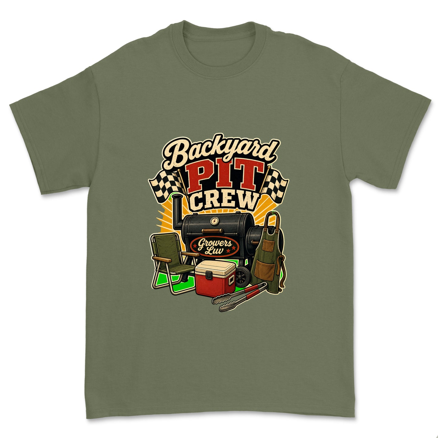 Backyard Pit Crew Men's Gildan Graphic Tee in Military Green