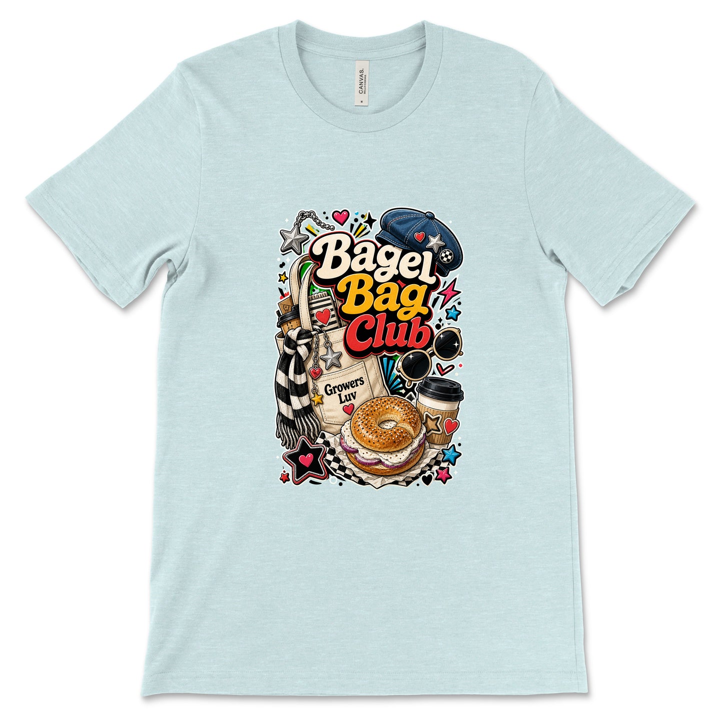 Bagel Bag Club Women's Bella Canvas Graphic Tee in Heather Ice Blue