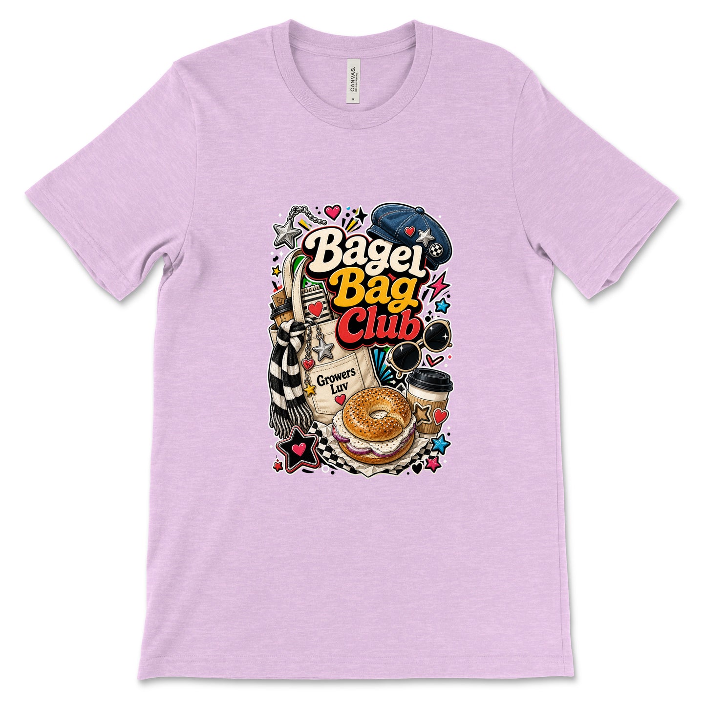 Bagel Bag Club Women's Bella Canvas Graphic Tee in Heather Prism Lilac